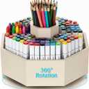 Bamboo Rotating Pencil Holder Marker Organizer Art Supply 360 Rotating Pastel Pen Organizer Gifts for Desktop Storage Caddy, Crayon, Marker, Pencil(Beige)