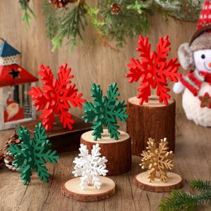 Bucherry 12 Pcs Wooden Snowflake Table Decor 3D Snowflake Tabletop Signs and Centerpiece for Christmas Xmas Winter Wonderland Decorations Home Party (White, Gold, Red,Green)