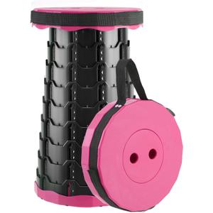 Doseno Upgraded Foldable Stool Thickened, Portable Collapsible Stool Retractable Stool for Fishing, Hiking Tours, BBQ, Parties, Outdoor Activities（Pink）