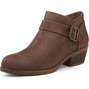 mysoft Women's Ankle Boots Low Chunky Stacked Heel Comfortable Round Toe booties with Side Zipper Shoes (6, Brown Pu)