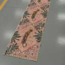 Oriental Tropical Hallway Runner Rug 2x8 Washable, Thin Stain Resistant Pink Boho Runner Rug for Entryway Kitchen Bedroom Laundry, Vintage Abstract Hippie Indian Botanical Long Floor Carpet