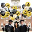 2026 Black & Gold Graduation Decorations Set - 63Pcs Graduation Grad Latex Balloons with Ribbons, Congrats Grad Caps for College & High School Party Supplies