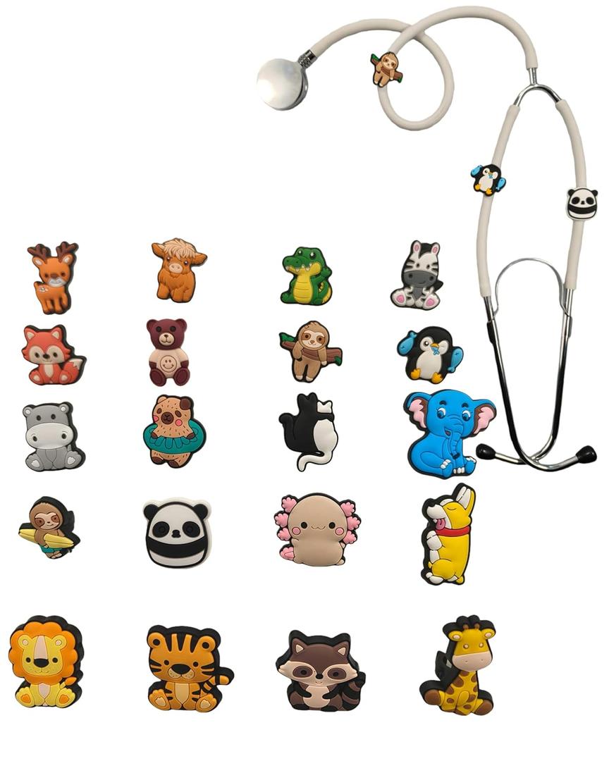[Azixcos] 20-Piece Cute Animal Stethoscope Charm Set Unique Identification Tags for Nurse Stethoscopes, Gift for Pediatric Doctors, Veterinarians, and Nursing Graduates (Zoo Animals)