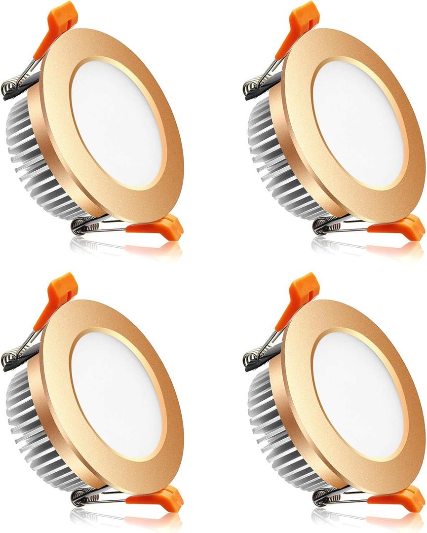 YGS-Tech 2 Inch LED Recessed Lighting, Dimmable Downlight 3W(35W Halogen Equivalent), 2700K Ultra Warm White Ceiling Light, CRI80, Gold Trim with LED Driver(4 Pack)