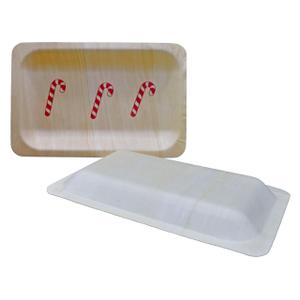 Perfect Stix Christmas Candy Cane Design 7 Inch Wooden Disposable Plates, Pack of 30