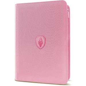 9-Pocket PU Cover Zipper Trading Card Collection Album - Sturdy 360 Side-Loading Binder for MTG, TCG, Sports Cards (Pink) (9 Pocket - 13.9" x 10.5")