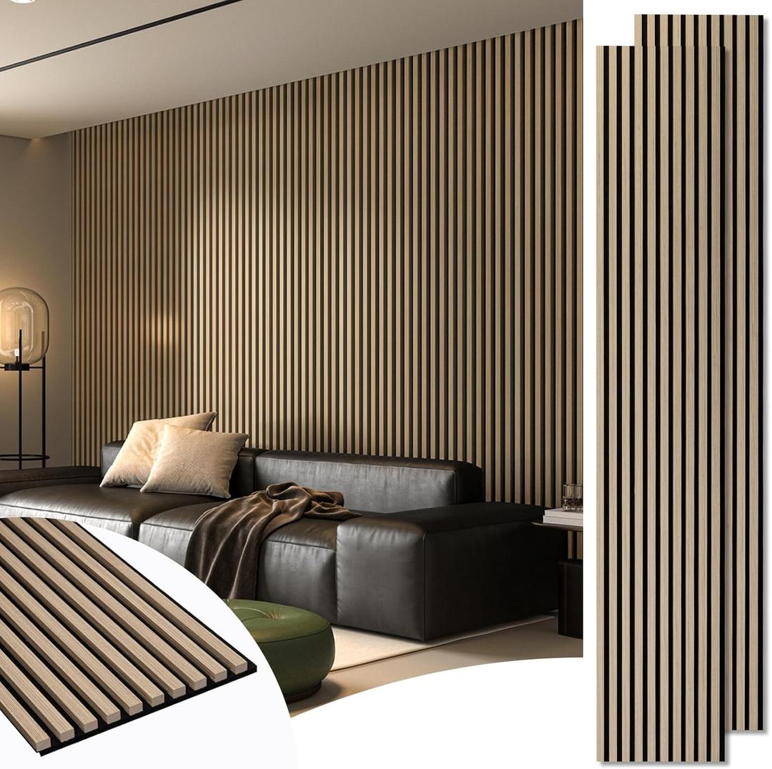 Art3d  2 Pack, 108" x 12" Acoustic Wood Panels for Wall, Soundproof Wood Slat Panel for Wall and Ceiling, 3D Fluted Sound Absorbing Paneling for Interior Wall Decor, Living Room, Bedroom - Peach
