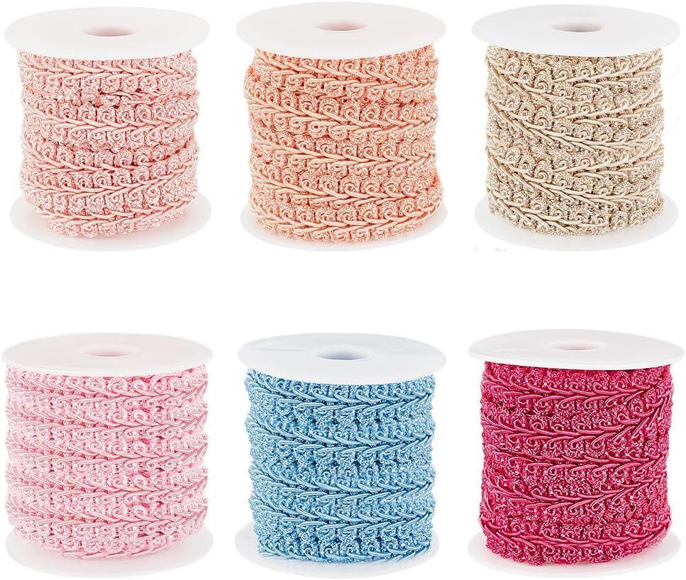 PH PandaHall 32 Yards 6 Colors Braid Trim for Sewing, 3/8 inch(11mm) Polyester Lace Trim Fringe Trim Fabric Gimp Braid Trim Ribbon Roll for Upholstery Costume Curtain DIY Crafts Jewelry Making