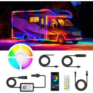 Smart RGB+IC RV Awning Lights, 20FT Dream Color Chasing Camper Awning Lights Strip for RV Canopy, 12V Waterproof APP/Remote RV Underglow Light for Travel, Van, Concession Trailer