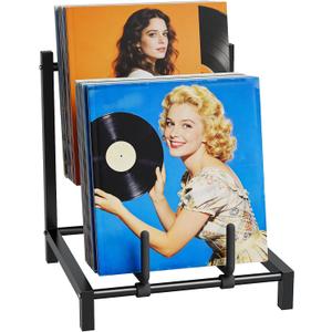 Vinyl Record Storage Stand, 2 Tier Black Thick Steel Rack, Solid Record Holder Display Shelf, Durable Modern Album Storage for Home Decor, Gift for Music Lovers