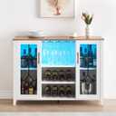 Garvee Wine Bar Cabinet with Led Light, Glass Door Liquor Cabinet with Wine Rack, Coffee Bar Table with Storage, Liquor Sideboard with Adjustable Shelves for Living Room, 47.2 in, White