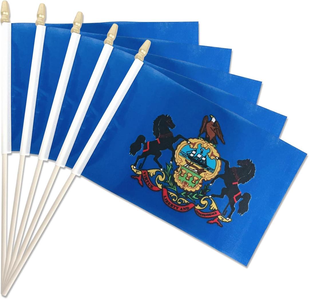 Pack of 20, Handheld Pennsylvania Flags 5x8 Inch - Small State of Pennsylvania PA Flags on Wood Sticks with Spear Top, Mini Pennsylvanian Flag for Elections, Patriotic Independence Day Celebrations