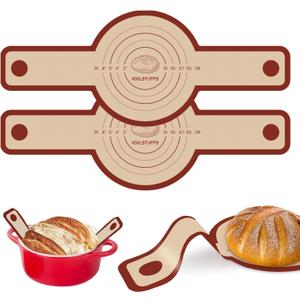 Silicone Bread Sling for Dutch Oven, 2 PCS Red Non-Stick & Reusable Bread Baking Supplies with Extra Long Handles, Easily Transfer Sourdough, Dishwasher Safe, Round