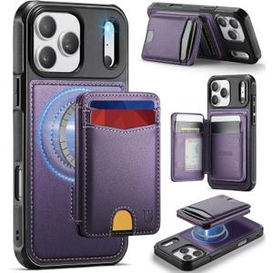 for iPhone 17 Pro Max Wallet Case Compatible with Magsafe, Magnetic RFID Blocking Card Holder Kickstand 2 in 1 Detachable Case for iPhone 17 Pro Max 6.9", Purple