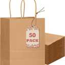 qiqee 50-Packs Brown Paper Gift Bags with Handles Bulk 8.3"x3"x 6" Small Size Paper Bags Multiple Uses(Small Size)