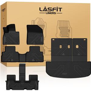 LASFIT Floor Mats & Backrest Mats & Cargo Mats for Hyundai Palisade 7/8 Seats 2025 2024 2023 2022 2021 2020, All Weather TPE Custom Fit Floor Liners for Palisade Full Set Car Mats Accessoires, Black
