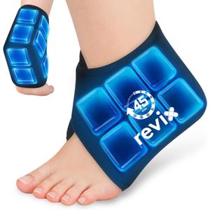 REVIX Ankle Ice Pack Wrap for Plantar Fasciitis with 45-Min Long Lasting Cold, Reusable Foot Ice Pack with Ice Grid Design, Cold Compress Therapy for Achilles Tendonitis, Swelling & Sprained Ankle