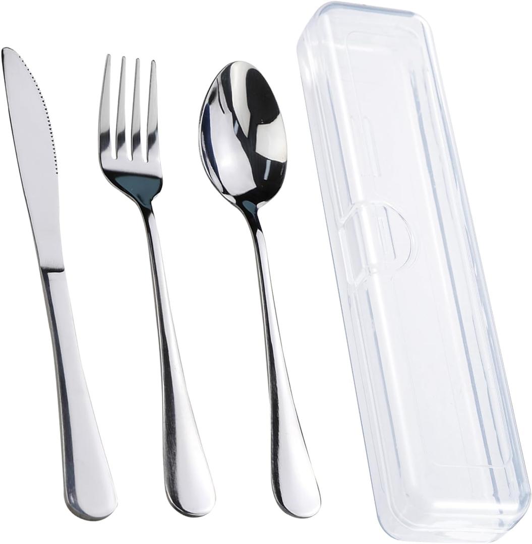 Travel Utensils With Case, Stainless Steel Reusable Portable Utensils Set With Case, Lengnoyp Travel Silverware Set (4 PCS Silver)