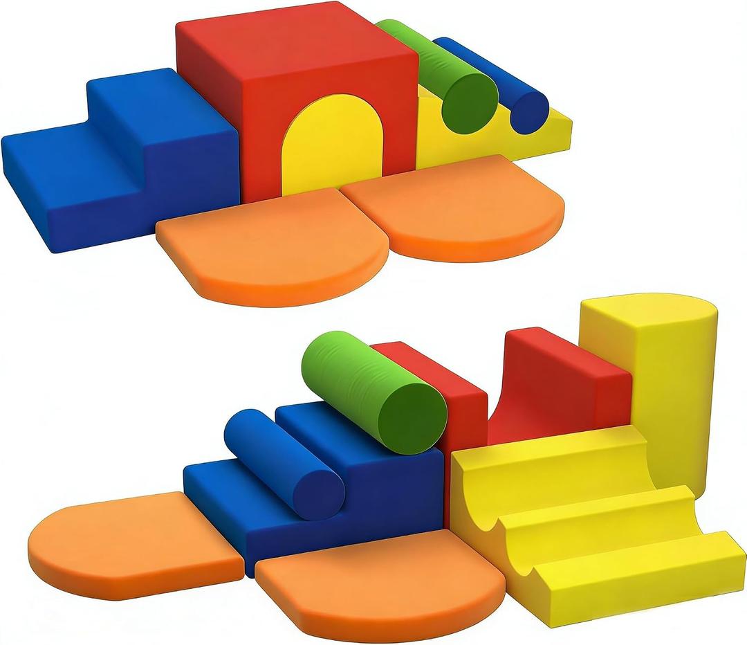 8-Piece Colourful Soft Play Set, Foam Climbing Blocks for Toddlers, Climbing Toys for 1 Year Old, Inside Crawling & Sliding Foam Baby Climbing Blocks, Compact