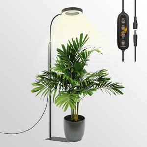 GLOWRIUM Grow Lights for Indoor Plants, 20W Full Spectrum LED Grow Light Floor Lamp with Stand Adjustable Height and Angle, Black Plant Light with 3/9/12H Grow Light Timer