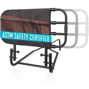 Stander EZ Adjust Bed Rail, Adjustable Senior Bedrail and Safety Assist Railing for Elderly Adults with Organizer Pouch, ASTM Safety Approved Guard-Rail, Black