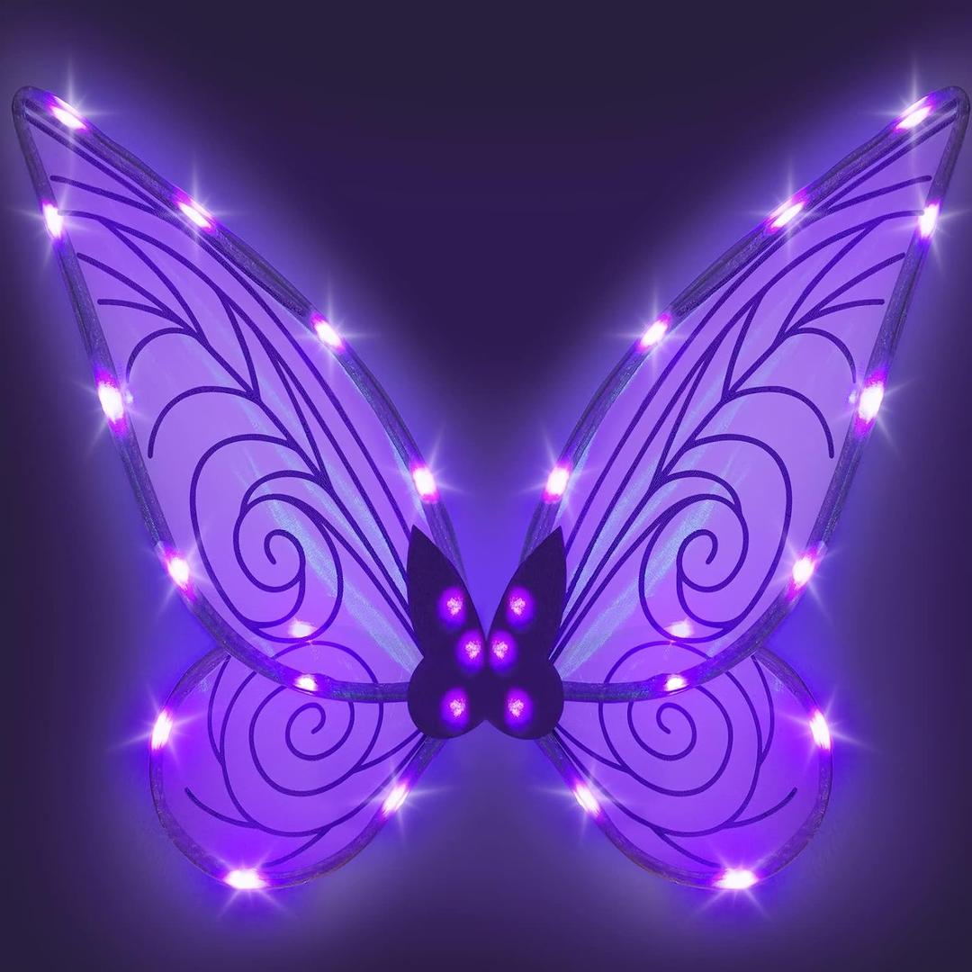 quescu Light up Fairy Wings for Adults,LED Butterfly Wings for Girls Women,Halloween Costume Dress Up,Gifts for Kids