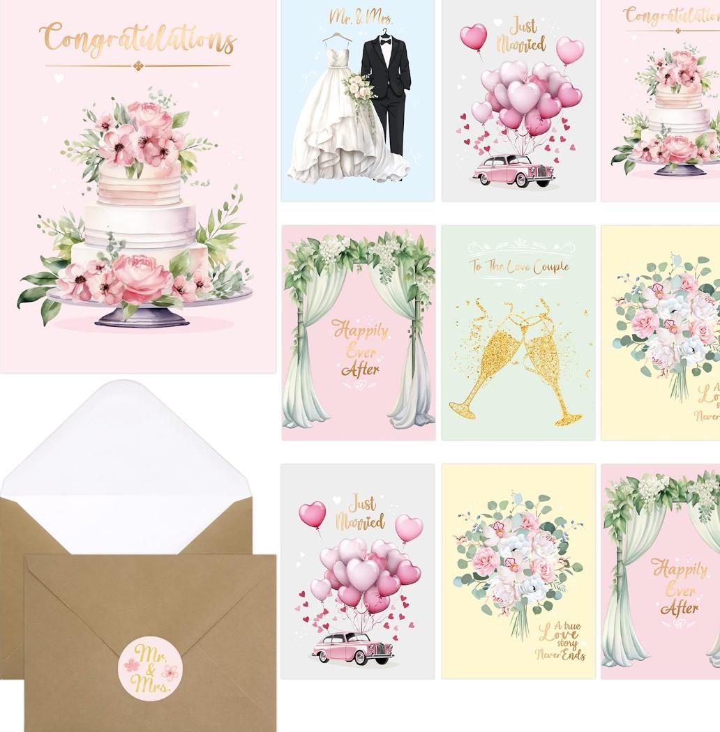 2 x Fancy Land Wedding Cards Assortment Engagement Congratulations Card for Bride and Groom for Wedding Party Supplies Anniversary Favors 24Pcs