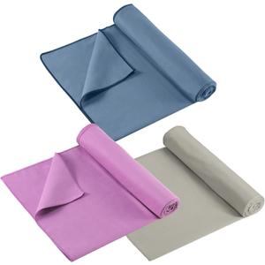 Breling 3 Pack 26"x73" Hot Yoga Mat Towel Pack Non-Slip Yoga Mat Gym Sweat Absorbent Microfiber Towel for Pilates Workout Women Men (Purple,gray,blue)