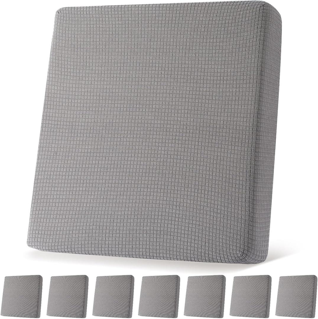 Newwiee 8 Patio Stretch Sofa Cushion Covers Outdoor Cushion Covers Replacement Couch Slipcovers Sofa Seat Cover Soft Chair Cover Furniture Protector for Pet (Light Gray,Waterproof)