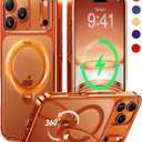 CASEKOO Glossy 360 Spin Magnetic Stand for iPhone 17 Pro Max Case [Fit for MagSafe][17FT Military Protection] Slim Hand-Polished Frame Titanium Alloy Sturdy Stand 6.9", Glossy Cosmic Orange