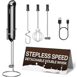 InstaWhisk Milk Frother with Variable Speed, Rechargeable Coffee Frother Wand with Detachable Double Whisk, Drink Mixer Handheld Electric Stirrer for Latte, Cappuccino, Matcha, Almond Milk, Protein