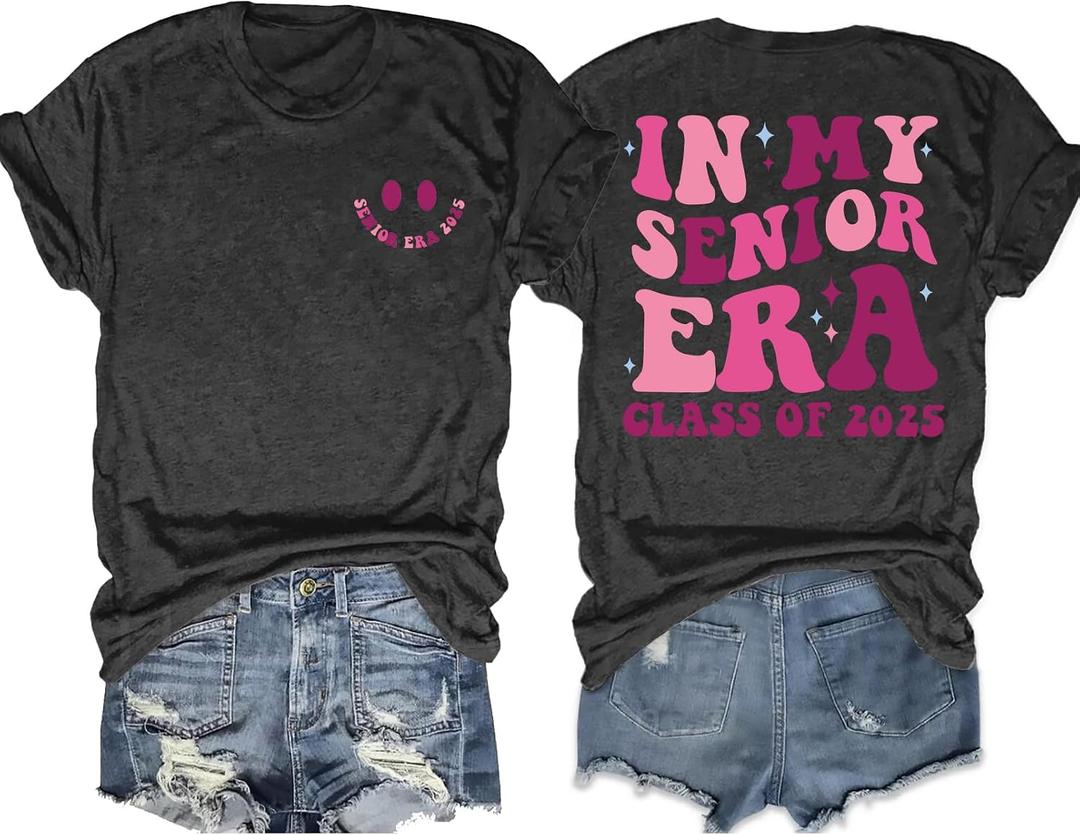 College Graduation Shirts in My Senior Era Shirt Class of 2025 Retro Senior T-Shirt Graduation Gift Tee Tops (Gray, XL)