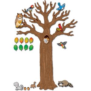 Carson Dellosa 120PC Fall Decor, 7PC Tree With Colorful Cardstock Autumn Leaves, Woodland Animal Cutouts for Fall Decor and Classroom Door Decorations