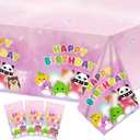 3Pcs Cute Animals Birthday Decorations Squish Animal Plastic Tablecloths Happy Birthday Pink Party Supplies Table Covers Squish Kawaii Animal Disposable Tablecloth for Kids Table Decor Favors