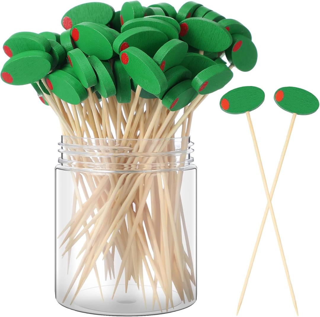 Chengu 200 Pcs Martini Cocktail Picks 4.7'' Olive Bamboo Toothpicks for Appetizers Fruit Cake Dessert Barbecue Snacks Sandwiches for Martini Themed Birthday Wedding Baby Shower Party Decorations