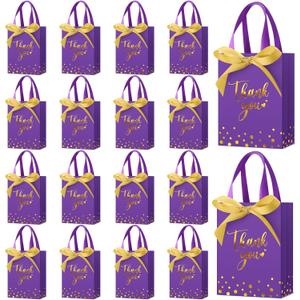 Kolldenn 36 Pack Small Thank You Gift Bags with Handles 5.9 x 4.3 x 2.4 Inches Wedding Favor Bags with Bow Ribbon Graduation Candy Goodie Gift Bag Bulk for Wedding Birthday Bridal Shower(Purple)
