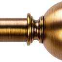 Brass Curtain Rods for Windows 18 to 120 inches, 1 Inch Modern Metal Drapery Rods, Adjustable Heavy Duty Curtain Pole with Round Finials(18"-120"Antique Brass)