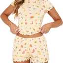 Women Y2k Pajamas Set Cute Preppy 2PCS Button Down Holiday Monkey Shorts Summer Outfit Beach Vacation Loungewear Pjs, Size Small