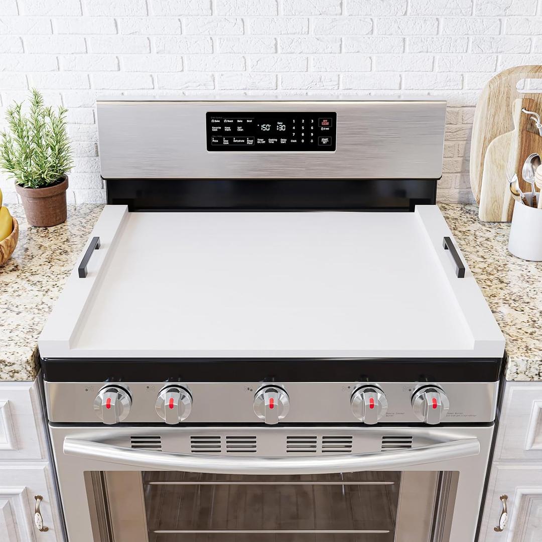 SpaceAid Noodle Board Stove Kitchen Cover with Handles, Top Covers for Gas Burners and Electric Stove, Oven Decor Accessories Wood Tray for Countertop, White Bamboo, 29.5"W x 22"D x 2.1"H