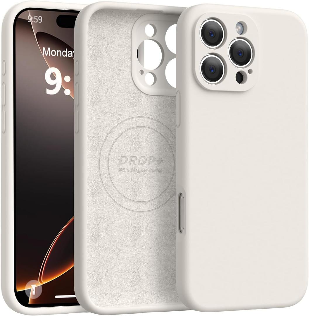 Ktele Magnetic for iPhone 16 Pro Case [Compatible with Magsafe] [Premium Silicone Satin-Smooth Touch] Slim Shockproof Anti-Scratch Microfiber Lining Case, 6.3 inch, Stone