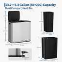 Dual Kitchen Trash Can 13.2 + 5.2 gal (50+20L) Stainless Steel Trash Cans with Soft Close Lid Large Double Garbage and Recycling Bin with 2 Removable Inner Buckets Step-on Metal Garbage Cans Silver