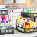 Under Sink Organizer 2 Pack, High Adjustable 2 Tier Under Sink Organizers and Storage, Slide out Metal Cabinet Organizers, Pull out Storage Drawer Shelf for Kitchen Bathroom Cabinet (Black)