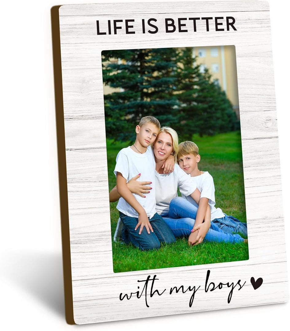 Mom Son 4x6 Picture Frame, Best Mom Gifts, Mothers Day Birthday Gifts from Sons, Mother of Sons Photo Frame, Life Is Better with My Boys Picture Photo Frames for Desk Decor