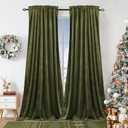 Olive Green Velvet Curtains for Bedroom Window, Super Soft Vintage Luxury Heavy Drapes, Room Darkening Rod Pocket Curtain for Living Room, W52 by L84 inches, 2 Panels