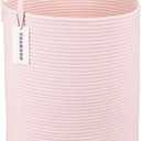 XUANGUO Cotton Rope Laundry Basket Hamper for Girls Kids Baby Nursery Hamper Bin Woven Storage Basket for Living Room Girls room Boho Tall Rope Baskets for Blanket Toys Large Light Pink