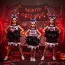 JenPen Scary Halloween Cheerleader Outfit for Girl Kid Bloody Cheerleader Costume Bow Set Dress up Cosplay Party (5-7 Years, Purple Gauze)