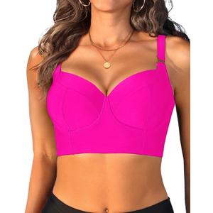 Women Underwire Bikini top Only - Longline Push Up Bathing Suit Top Bra Swim Tops 2025 Swimsuit Tops (Large, Pink)