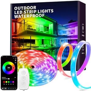 KSIPZE 200ft(4 Rolls of 50ft) Outdoor led Strip Lights Waterproof IP68, RGB Outdoor led Lights with Button & Bluetooth App Control, Music Sync, Timer, Exterior Led Rope Lights for Decor Balcony, Roof