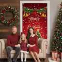 Christmas Door Cover Xmas Banner, 70.8 x 35.4 inch Hanging Front Door Cover Christmas Decor Backdrop Santa Background for Home Winter Holiday, Santa Claus