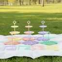 Pack of 11 NWK Cake Stand Set, with 3 x Two-Tier and 3 x Three-Tier Cupcake Stands, 4 x Appetizer Trays, 1 x Tablecloth for Birthday Bridal Baby Shower Party (Colorful)